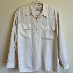 100% Silk Edward Women's Cream Button Down Shirt
